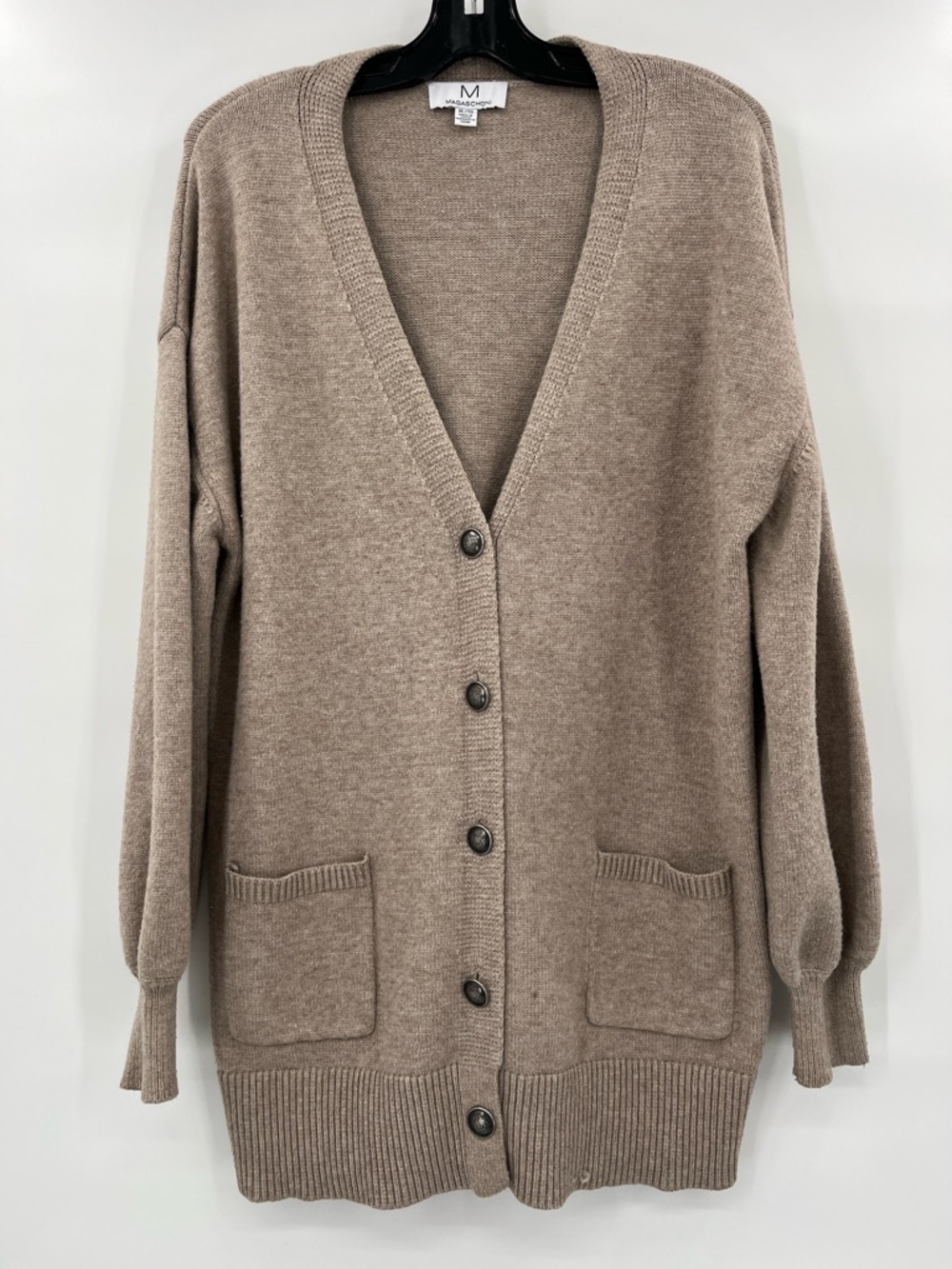 Magaschoni Taupe Long Button Up Balloon Sleeve Cardigan Size XL